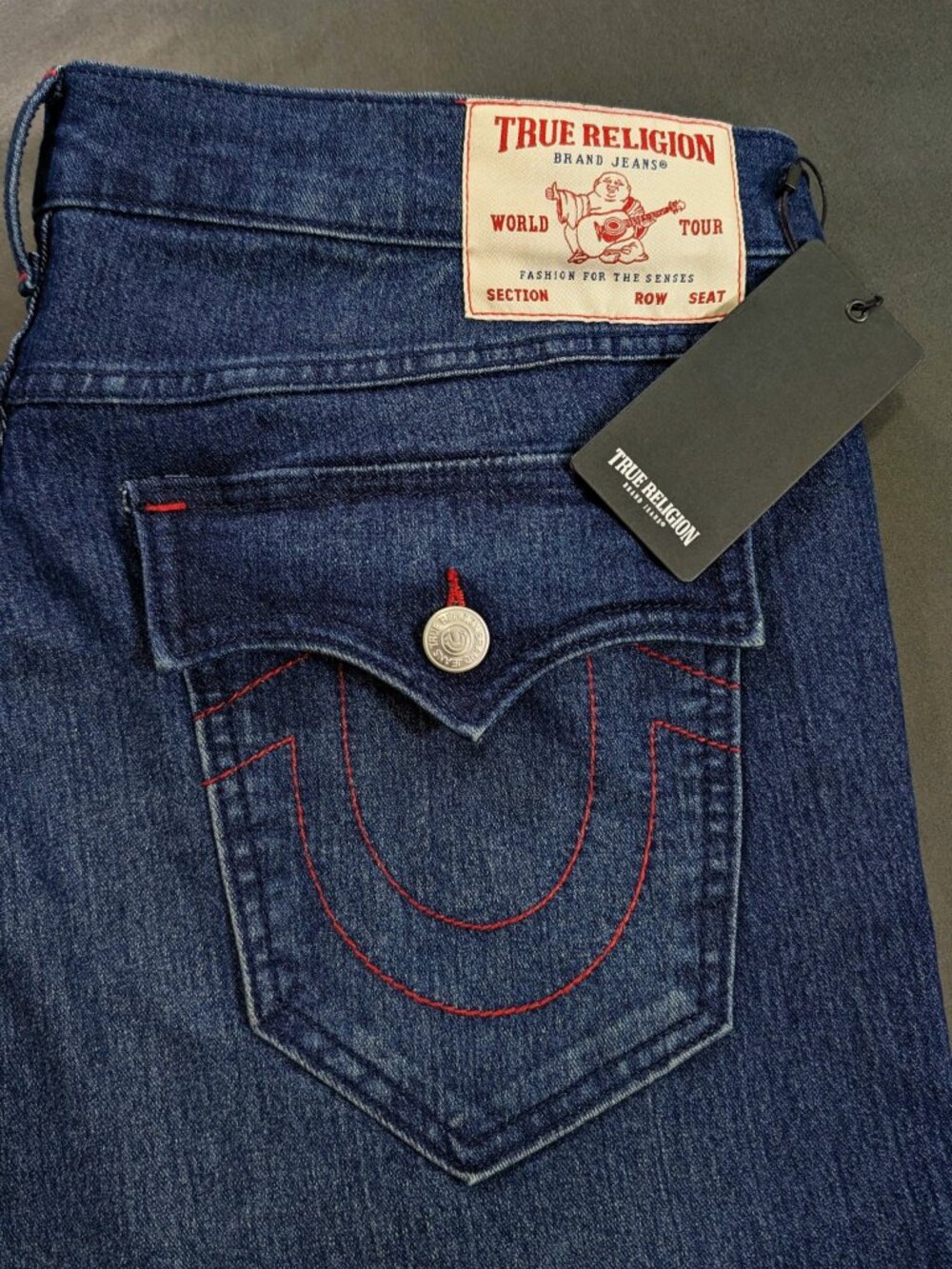True Religion Ricky SN Flap Relaxed Straight Jeans 36x34 Dark Fir Balsam Wash